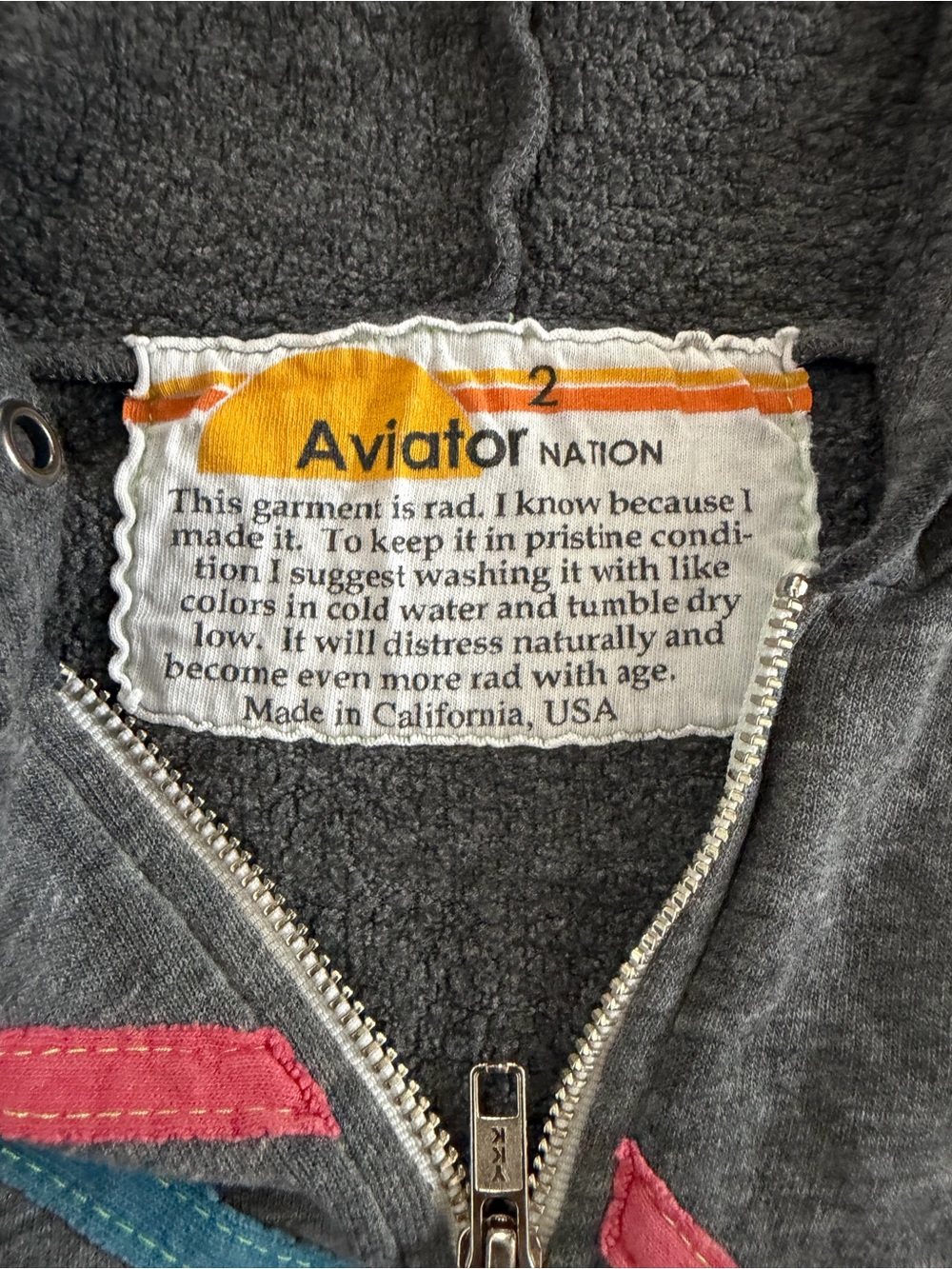 Aviator Nation Kids Gray Hoodie with Pink & Blue Diagonal Stripes - Picture 2 of 3